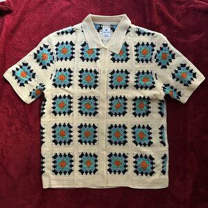 Lark & Owl Men's Medium Crochet Short Sleeve Shirt